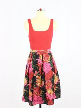 Vintage 00's TALBOTS Pink Red Floral 100% Silk Pleated A-Line Skirt, Size 10P